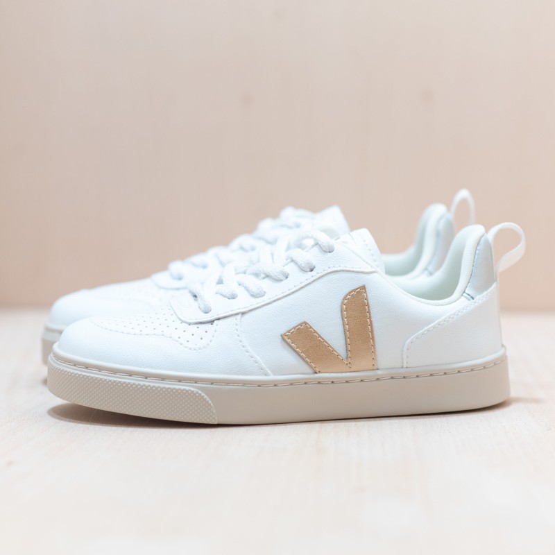 VEJA Small V-10 Laces White Platine Silver