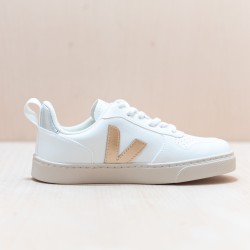 VEJA Small V-10 Laces White Platine Silver