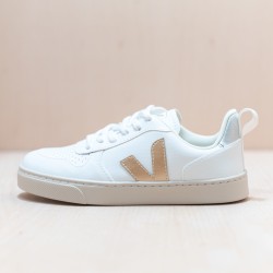 VEJA Small V-10 Laces White Platine Silver