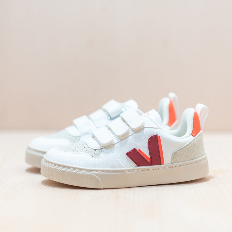 VEJA Small V-10 White Marsala Orange Fluo