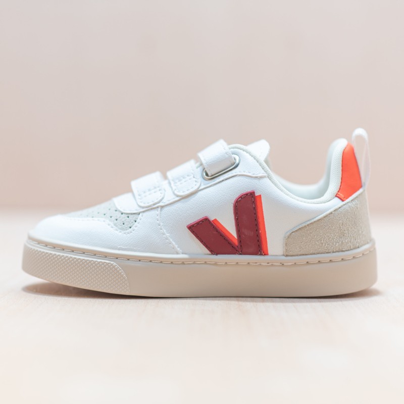 VEJA Small V-10 White Marsala Orange Fluo