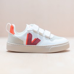 VEJA Small V-10 White Marsala Orange Fluo