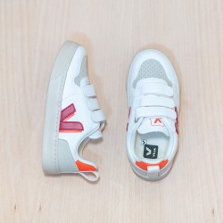 VEJA Small V-10 White Marsala Orange Fluo