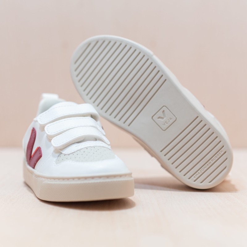 VEJA Small V-10 White Marsala Orange Fluo