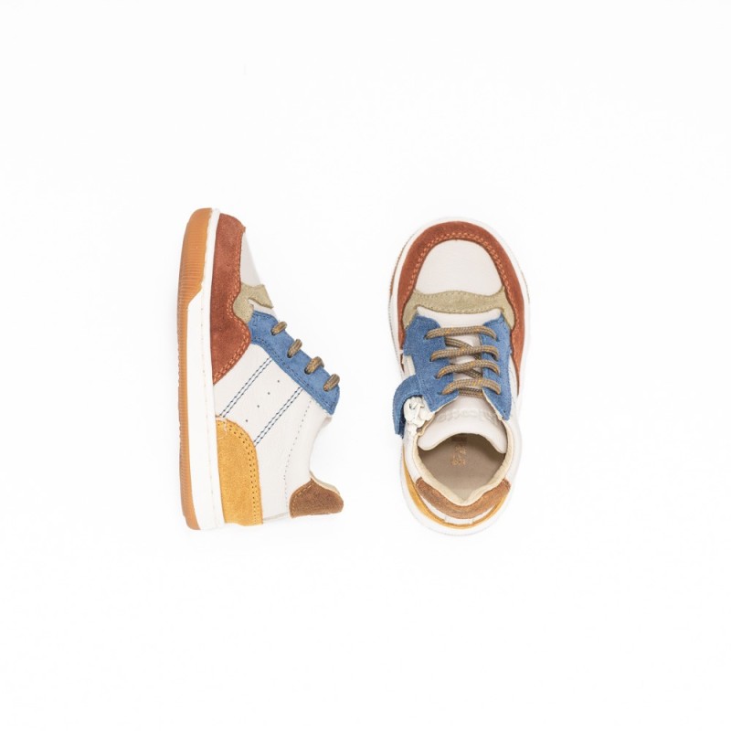 FALCOTTO - Kang Zip & lacets | Suède/Nappa Cuivre | Lait | Azur