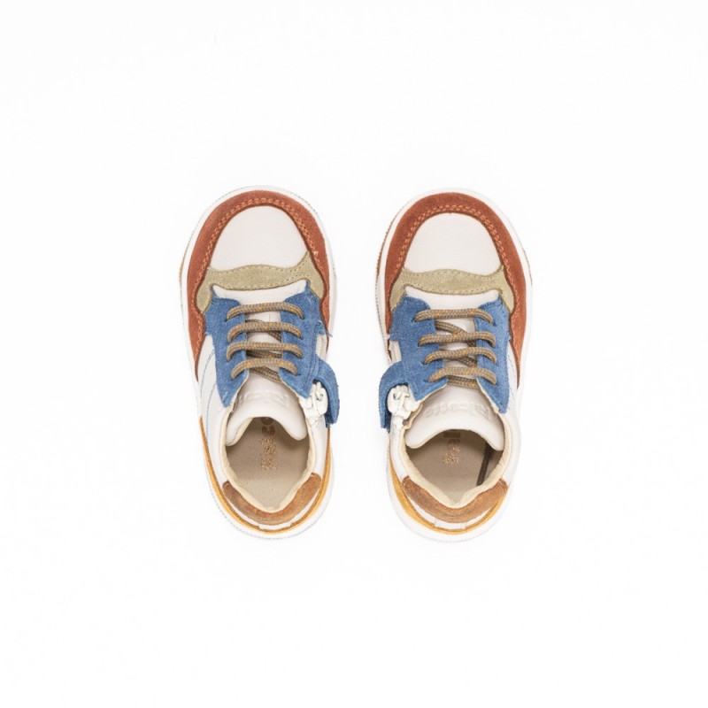 FALCOTTO - Kang Zip & lacets | Suède/Nappa Cuivre | Lait | Azur