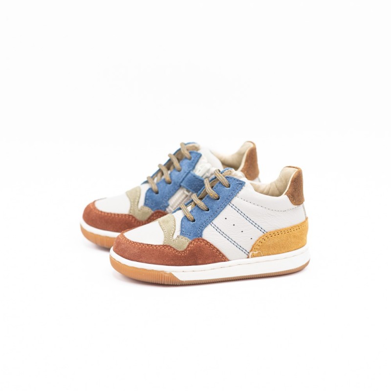FALCOTTO - Kang Zip & lacets | Suède/Nappa Cuivre | Lait | Azur