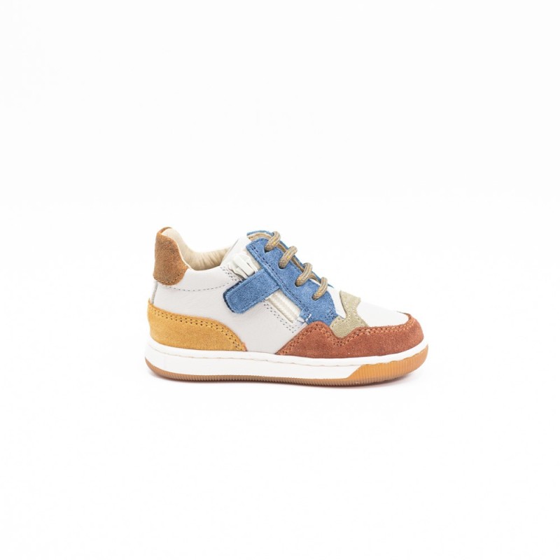 FALCOTTO - Kang Zip & lacets | Suède/Nappa Cuivre | Lait | Azur