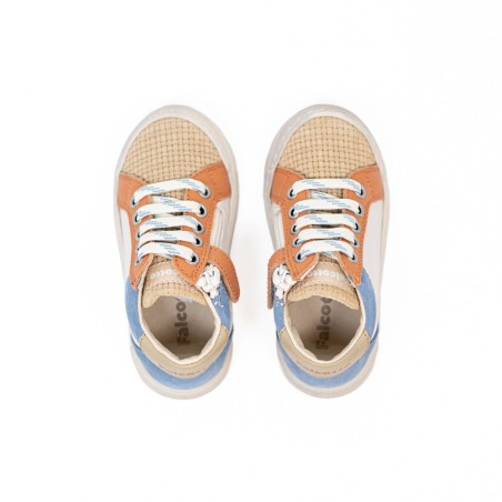 Baskets enfant cuir tressé et bleu ciel Falcotto | Victoire