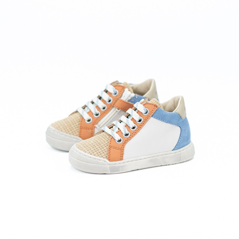 FALCOTTO Patiula Zip Woven/Nappa Sand-Milk-Celeste