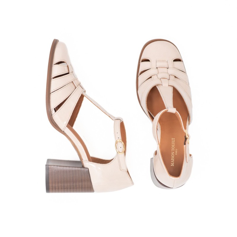 MAISON TOUFET Beatrice Cuir Verni Froissé Beige