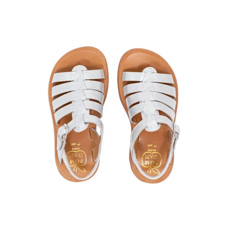 POM D'API Plagette Strap Cuir Glitter Argent