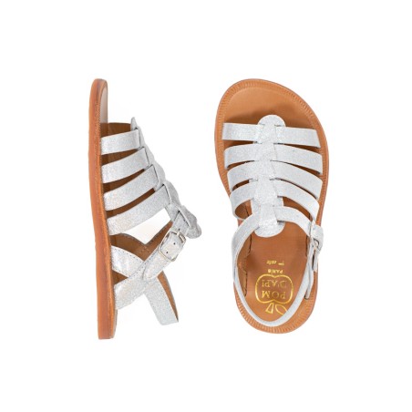 POM D'API Plagette Strap Cuir Glitter Argent