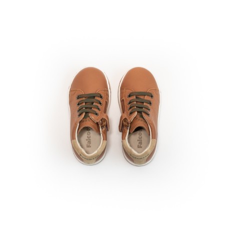Baskets enfant cuir cognac lacets et zip Falcotto | Victoire