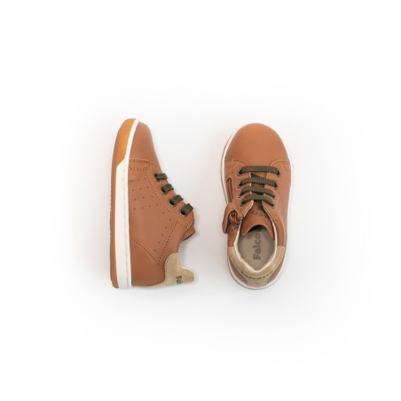 Baskets enfant cuir cognac lacets et zip Falcotto | Victoire