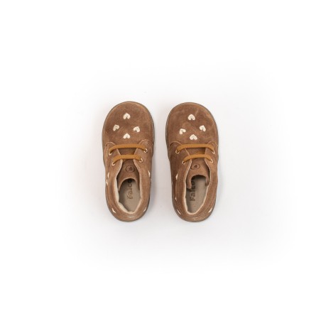 Bottines fille cœurs brodés nubuck marron Falcotto | Victoire