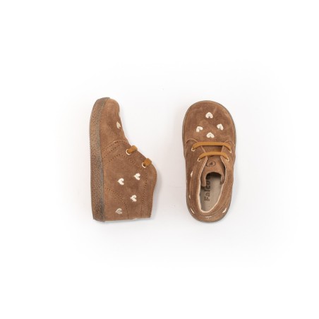 Bottines fille cœurs brodés nubuck marron Falcotto | Victoire