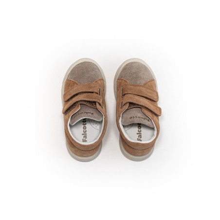 Baskets enfant à scratch marron et taupe Falcotto | Victoire