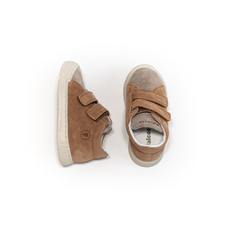 Baskets enfant à scratch marron et taupe Falcotto | Victoire