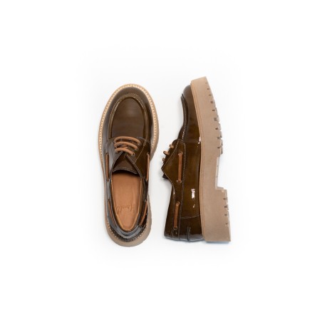 Chaussures bateau Aliwell Riva Vernis Olive – Compensées