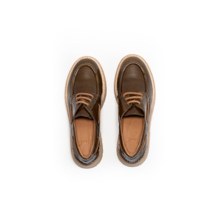 Chaussures bateau Aliwell Riva Vernis Olive – Compensées