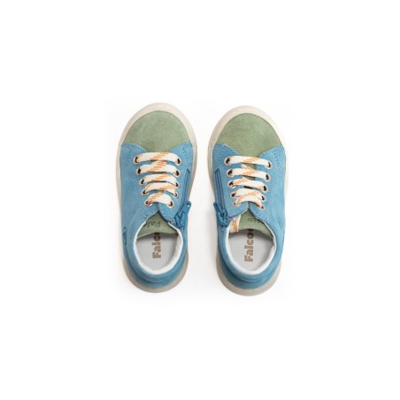 Baskets enfant nubuck bleu ciel et vert Falcotto | Victoire