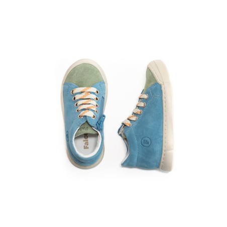 Baskets enfant nubuck bleu ciel et vert Falcotto | Victoire