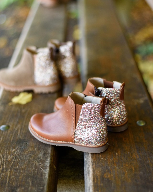 Boots fille cuir cognac arrière pailleté Beberlis | Victoire