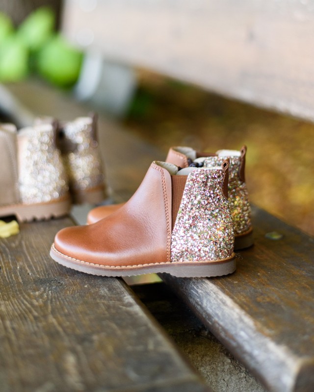 Boots fille cuir cognac arrière pailleté Beberlis | Victoire
