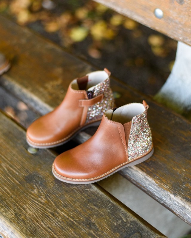 Boots fille cuir cognac arrière pailleté Beberlis | Victoire