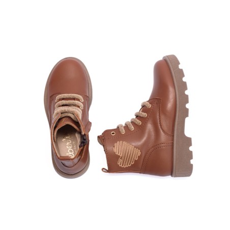 Bottines fille cœur brodé Beberlis cognac | Victoire