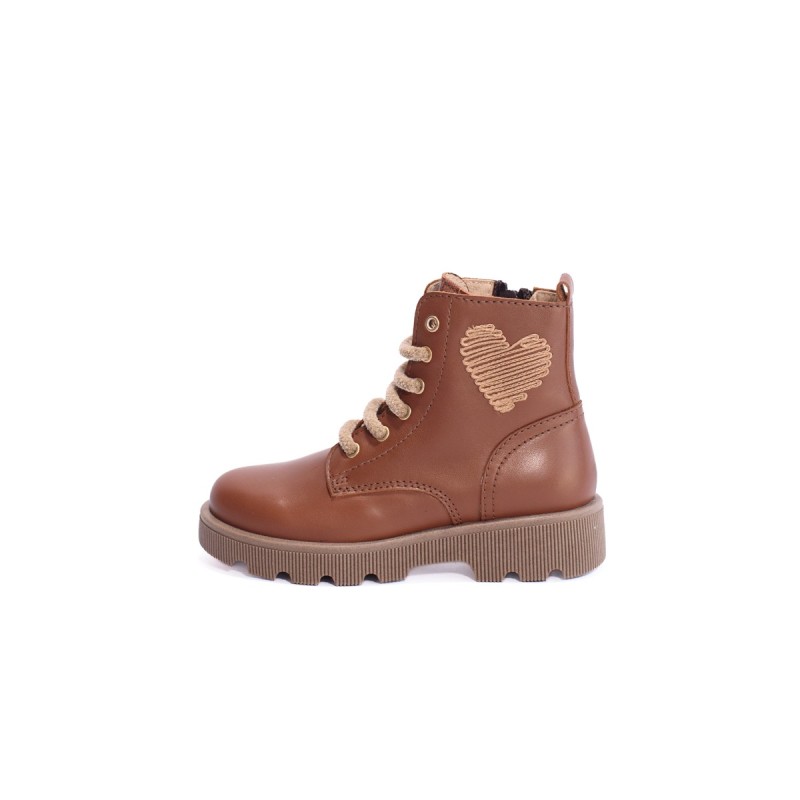 Bottines fille cœur brodé Beberlis cognac | Victoire