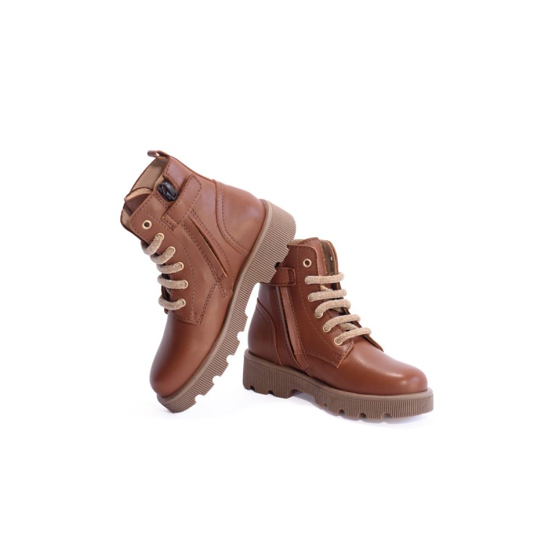 Bottines fille cœur brodé Beberlis cognac | Victoire