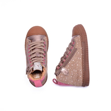 Baskets montantes enfant à pois beige et rose gold | Victoire